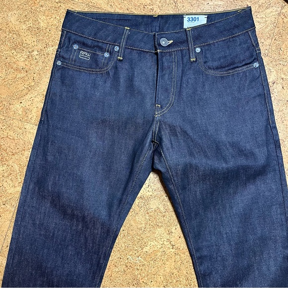 G-Star Raw Men’s 3301 Low Tapered Button Fly Dark Wash Jeans NWOT Sz 30 X 30 - Picture 12 of 16